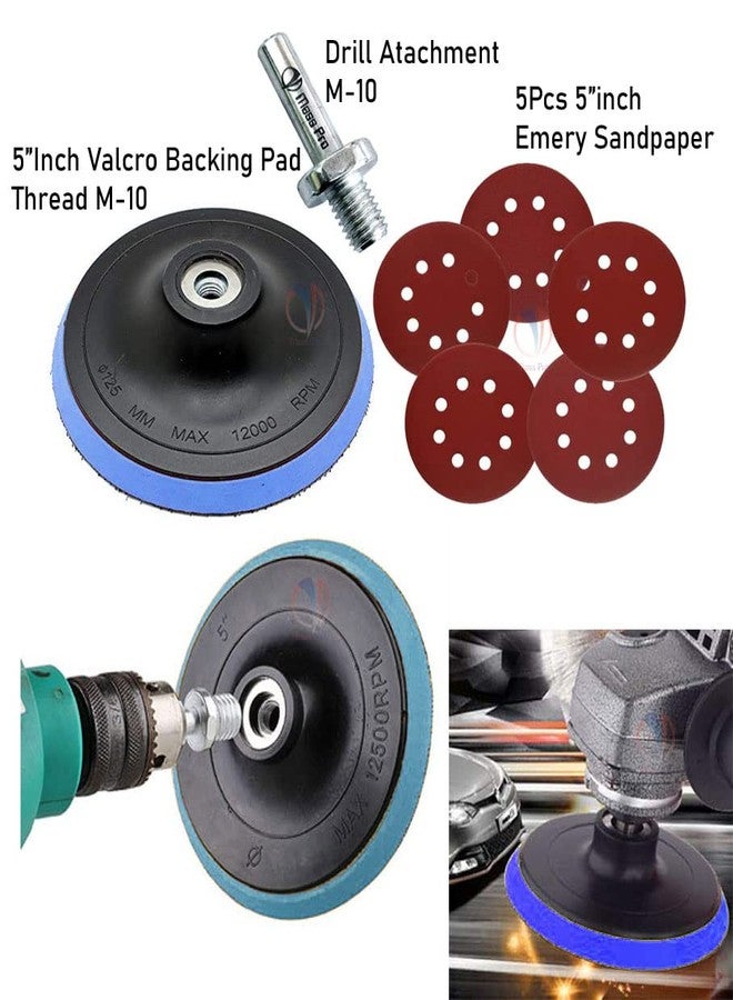 Mass Pro 5" Inch Sanding Disc Backing Pad with Lock Nut - Velcro Attachment for Grinder/Drill - Recycled Plastic - Universal Polishing Pad Backing Plate - 5 Pcs Emery Sandpaper Included - Image 2